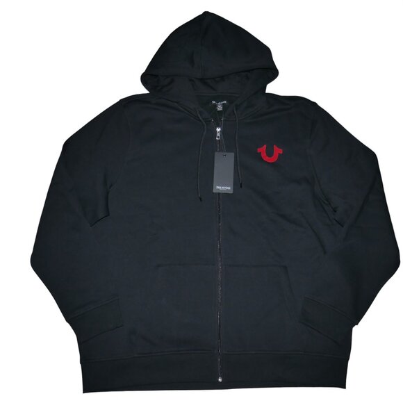 True Religion Buddha Hoodie Men's Size 3XL Sweatshirt Black Red Flocked Logo NWT - Picture 2 of 9